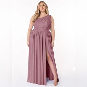 Azazie One-Shoulder Lace Dress in Dusty Rose
